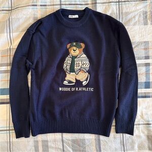 NEW Spao Navy Crewneck Sweater with Bear Design